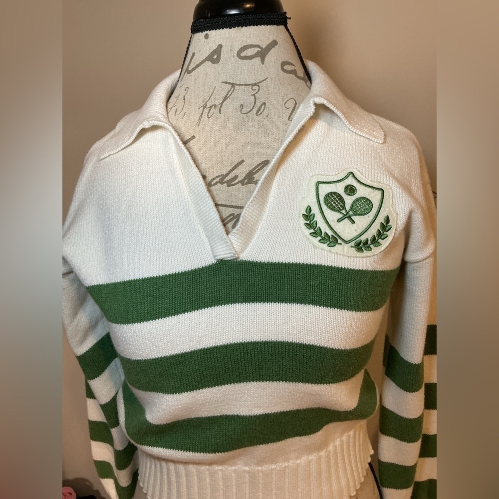 Anthropology Stateside Green and White Striped cropped Sweater - Picture 4 of 12